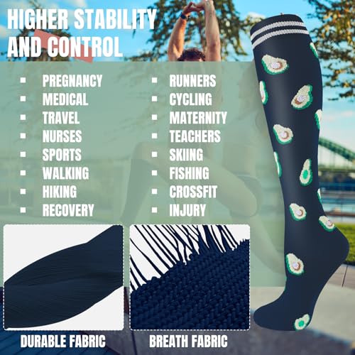 bropite 8 Pairs Compression Socks For Women & Men 20-30 mmHg - color: A-01mixed Lines, size: Large-X-Large