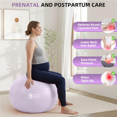 Gruper Yoga Ball, Extra Thick Non Slip Exercise Ball, 4 Sizes - color: Lavender, size: 22 Inch (55cm),m