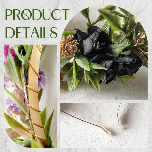 Black Flower Crown Headband, Fairy Dark Floral Headpiece - color: Black