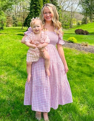 ZESICA Women's Summer Boho Gingham Puff Sleeve Square Neck Beach Midi Dress - color: Taro, size: Large