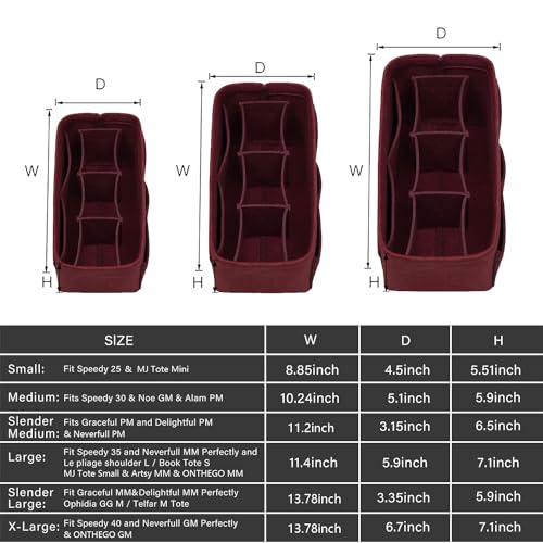 ZTUJO Purse Organizer Insert, Felt Bag Organizer For Handbag Purse Organizer,13 Colors, 6 Size (Small, Wine Red) - color: Wine Red, size: Small