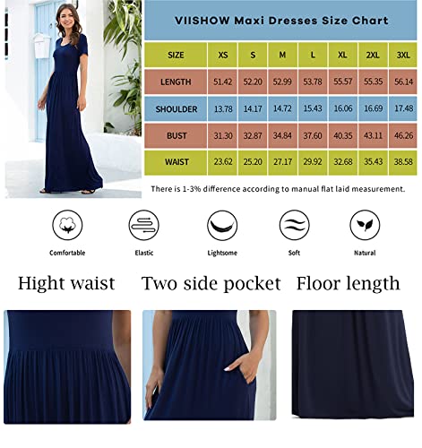 VIISHOW Women's Short Sleeve Loose Plain Maxi Dresses Casual Long Dresses with Pockets - color: Black, size: Small