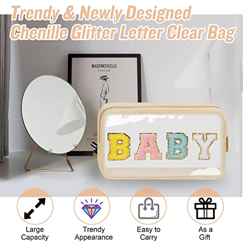 Chenille Letter Clear Makeup Bag with Zipper and Waterproof Nylon - color: BABY-Beige