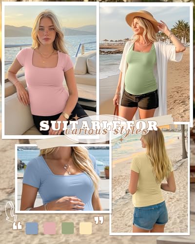 4 Pack Womens Maternity T Shirts - color: Sea Blue, Blush, Light Green, Sunny Yellow, size: Medium