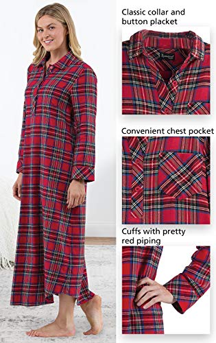 PajamaGram Long Flannel Nightgown - Women Nightgown, Plaid - color: Red, size: X-Small