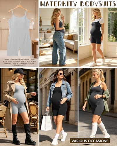 3 Pack Women's Maternity Bodysuits - color: Light Gray, Dark Gray, Black, size: Large