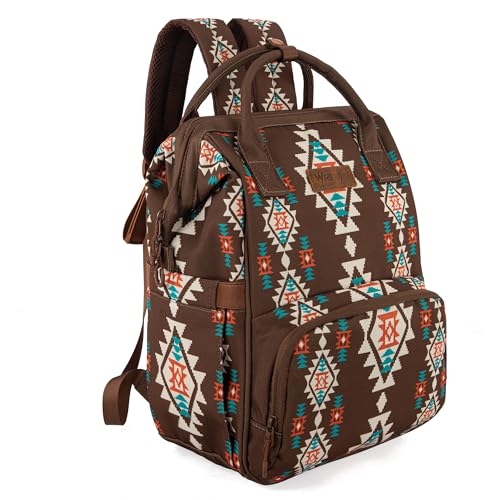Wrangler Aztec Backpack Organized Daypack Travel Baby Bag with Stroller Strap and Side Bottle Pockets WG2204-9110CF - color: Angel Coffee