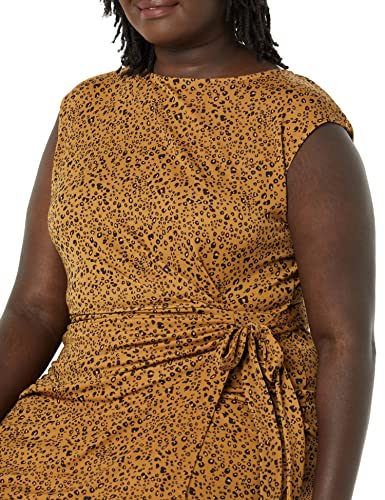 Amazon Essentials Women's Cap Sleeve Boat-Neck Faux Wrap Pleated Matte Jersey Dress - color: Dark Camel, Leopard, size: X-Small