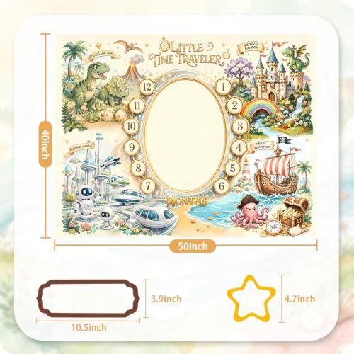 Baby Milestone Blanket for Newborns, Monthly Milestone Photo Prop, 12 Month Baby Growth Tracker Blanket for Boys and Girls, Time Traveler Dinosaur Pirate Castle Future Theme, 50"x40" - color: Time Traveler
