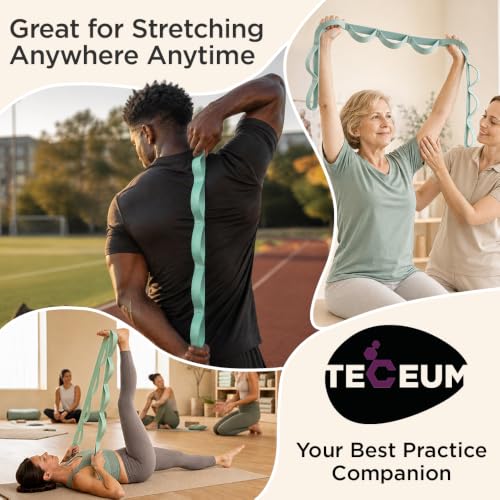 TECEUM Stretching Strap with 10 Loops for Physical Therapy & Rehab - color: Light Green, size: Polypropylene 1” W - 10 Loops