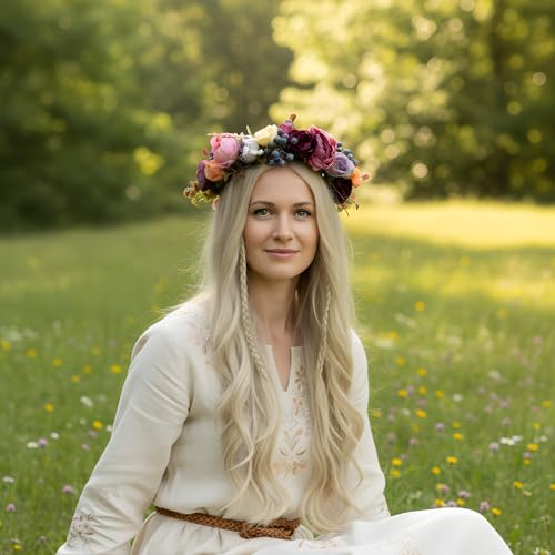 Fairy Flower Crown Headband, Pink Purple Rose Floral Headpiece - color: Purple
