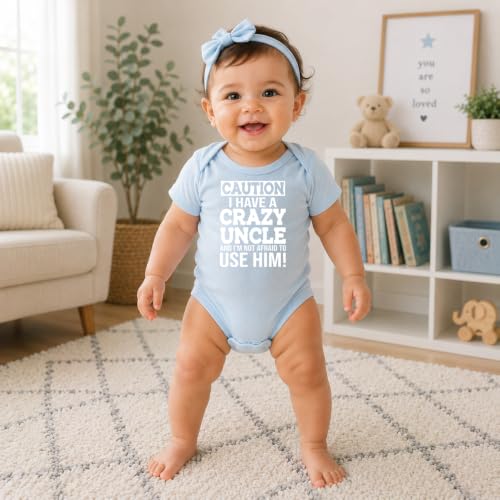 CBTwear Caution I Have a Crazy Uncle Funny Baby Bodysuit - color: Blue, size: 6 Months