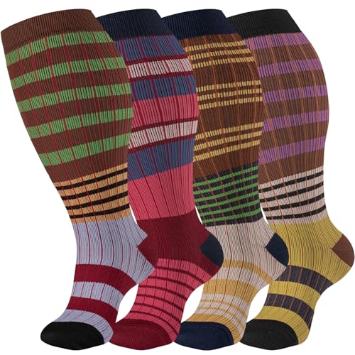 bropite Plus Size Compression Socks For Women&Men,Wide Calf Knee High Socks - color: 15-block-g-r-w-p Plus, size: 4X-Large