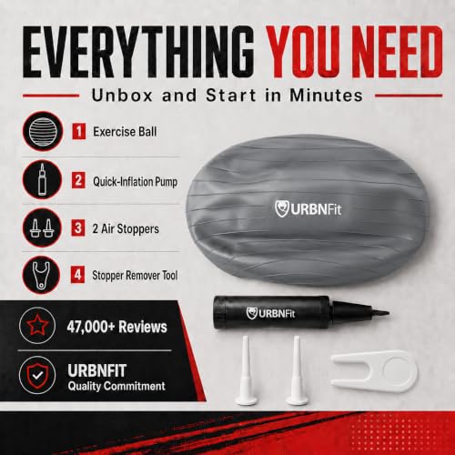 URBNFit Yoga Ball - Anti-Burst Exercise Ball Large - color: Silver, size: XL (28" - 30") 75cm