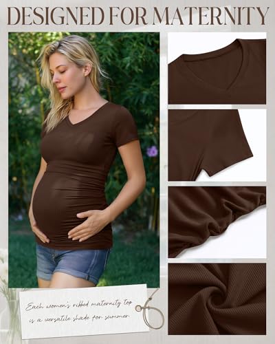 Neer 4 Pack Women's Maternity Shirts Short Sleeve - color: Black, Light Heather Gray, White, Coffee, size: Medium