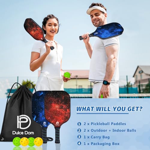 DULCE DOM Pickleball Paddles Set of 2/4 - USAPA Approved - color: Red Blue*2