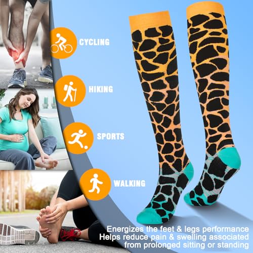 bropite Compression Socks For Women&Men,6 Pairs 20-30 mmHg Knee-High Socks - color: 14-6-leopard-print, size: Small-Medium
