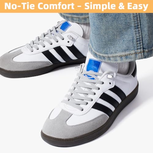 Stepace 2 Pairs Flat Elastic No Tie Shoe Laces for Kids and Adults Sneakers - color: Light Gray