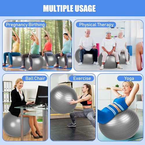 Leyndo 8 Pcs 26 Inch Large Yoga Exercise Ball - color: Gray