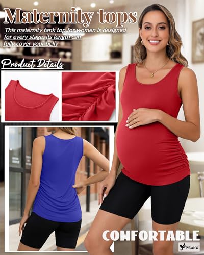 Ficerd 4 Pcs Womens Maternity Sleeveless Tank Tops - color: Bright Red, Royal Blue, White, Black, size: Large