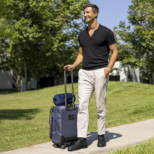 BlueHills Premium Soft Rolled Travel Blanket Pillow Airplane - Navy Blue - color: R04-navy Blue