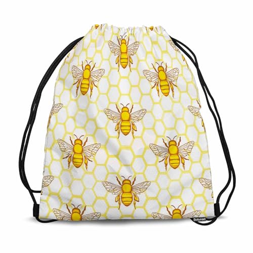 Bee Drawstring Backpack Nature Insect Honeycomb Fragrant Sweet Honey for Swim Bag for Beach Swim Swimming Pool Drawstring Bags - color: Bee
