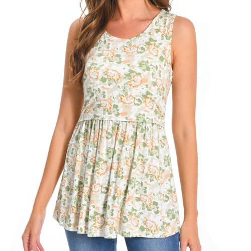 Bearsland Maternity Nursing Tank Tops - color: Khaki&gray Green&green White Flower, size: Large