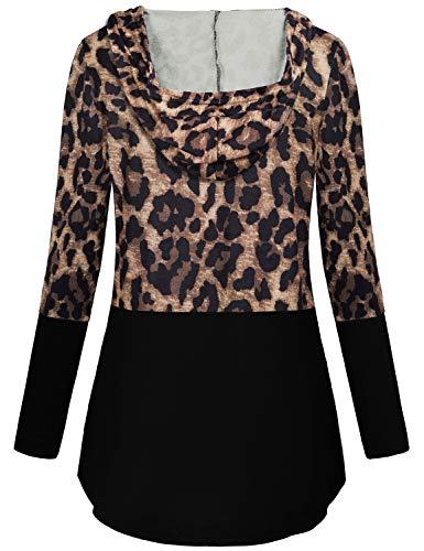 Quinee Women's Long Sleeve Plaid Colorblock Nursing Pullover Hoodie Sweatshirts - color: Black Leopard, size: Small