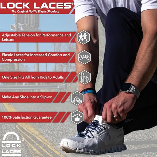 Lock Laces Elastic No Tie Shoelaces for Kids & Adults, One Size Fits All - color: Black