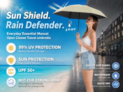 BAODINI Mini Travel Umbrella with UV Sun Protection, Compact Pocket-Size - color: G-1 Pack Creamy Yellow