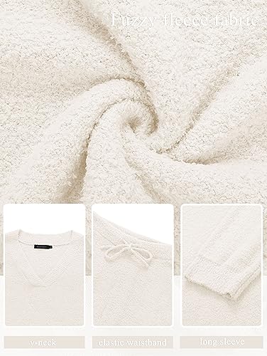 MEROKEETY Women's Fall Fleece 2 Piece Outfits Pajama Lounge Sets - color: Beige, size: Large