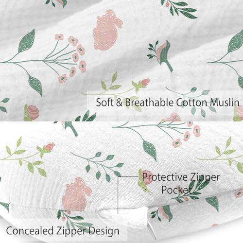 Little Grape Land 100% Cotton Muslin Nursing Pillow Covers 2 Pack, (Bunny) - color: Pink Bunny & Pink