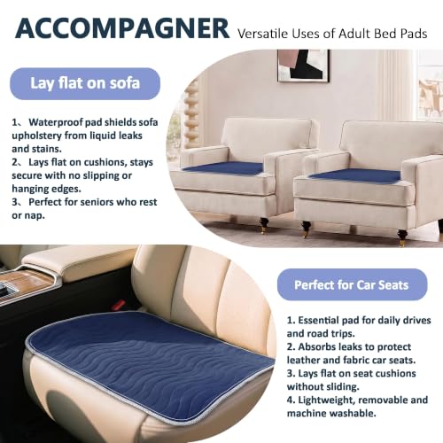 Accompagner Incontinence Bed Pads Washable Waterproof Underpads 24"x24" 4pc - color: Navy, size: 24"x24" (4 Pack)