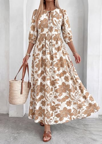 KIRUNDO Maxi Dresses for Women 2026 3/4 Sleeve Summer Dress - color: Khaki, size: Small