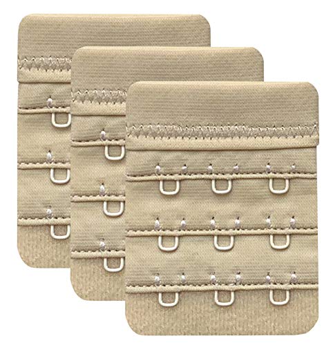 Women Pack of 3 Soft Comfortable 3 Hooks Bra Extender,2.4"x 2.3" - color: Beige, 1/2 Inch Spacing