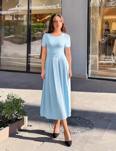 ZESICA Women's Casual Summer 2026 Short Sleeve Maxi Dress - color: Light Blue, size: Medium
