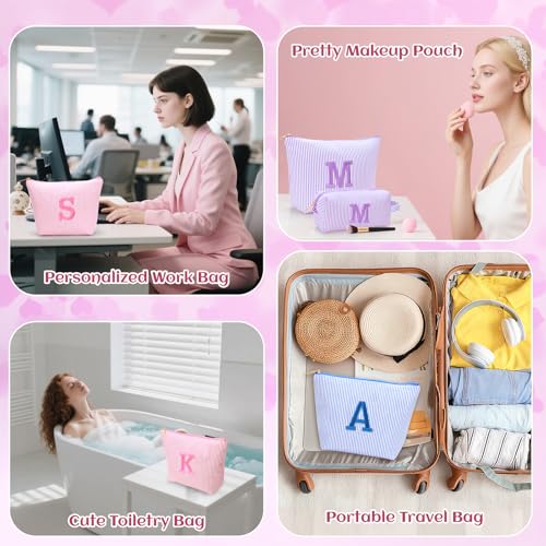Personalized Initial Makeup Bag Pouch Cute Embroidered Makeup Organizer bag - color: Pink