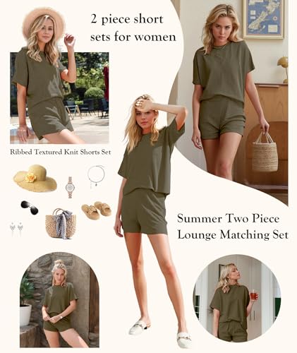 MARZXIN Women 2 Piece Short Set with Vertical Stripes Summer Cruise Outfits - color: Jungle Green, size: Medium