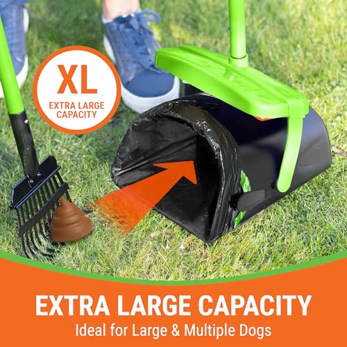 Pupzle Dog Pooper Scooper with Bag Attachment, 40" Long Handle Dog Scooper - color: Green