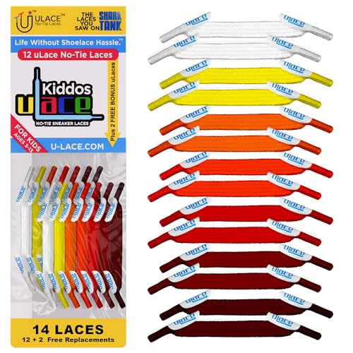 U-Lace Kiddos No-Tie Shoelaces - Elastic Shoe Laces for Sneakers - 14 Laces - color: Fire Multi-color