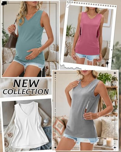 4 Pack Womens Nursing Tank Tops - color: Light Gray, White, Hot Pink, Dusty Blue, size: Large