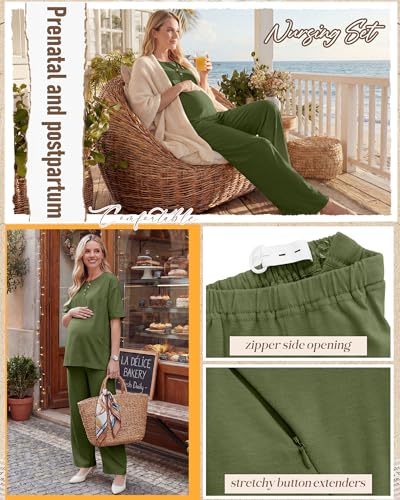 Women Maternity Nursing Set - color: Army Green, size: Medium