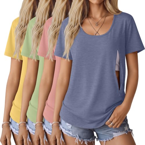 Oakgarden 4 Pack Women's Nursing Shirts - color: Sea Blue, Blush, Light Green, Sun Yellow, size: Medium