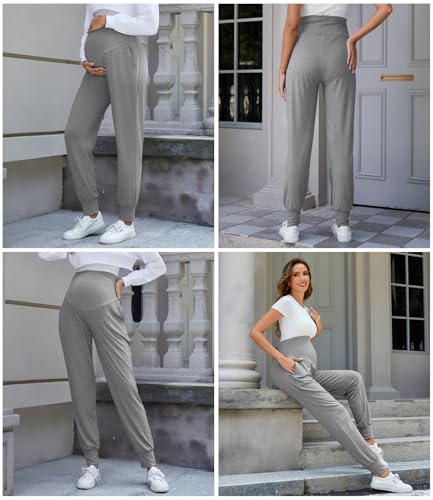 3 Pack Women's Maternity Sweatpants Over The Belly Pregnancy Jogger Pants Stretchy Maternity Pants with Pockets - color: Black/Dark Gray/Light Gray, size: Medium