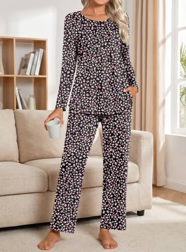 Addtoo Womens Fall Pajama Sets 2026 2 Piece Long Sleeve Soft Loungewear - color: Black Floret, size: Medium