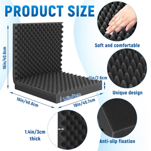 Geiserailie 1 Pcs 32 x 18 x 3 Inches Egg Foam Pad Cushions for Chair, Black - color: Black