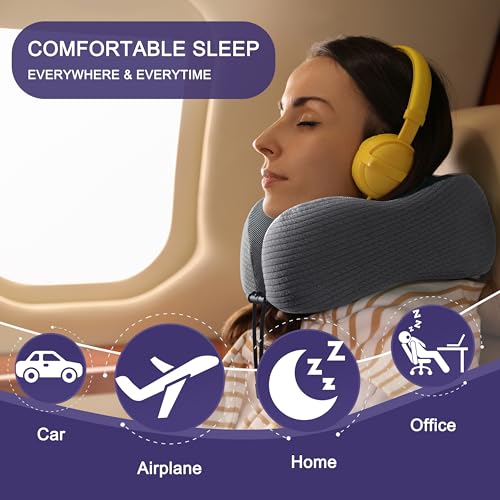 napfun Neck Pillow for Travel, Memory Foam Airplane Pillow, Dark Gray - color: Dark Gray