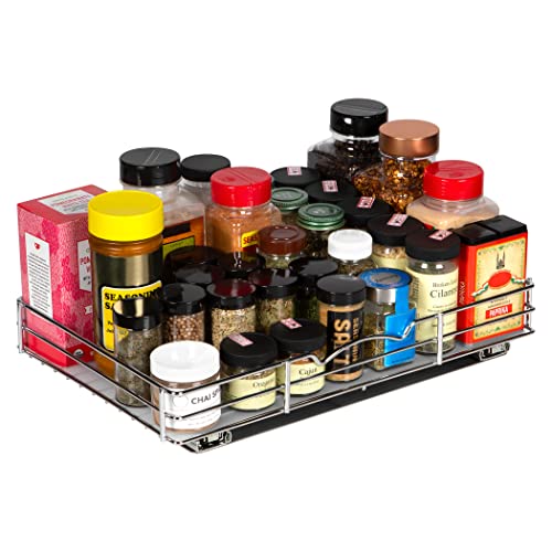 Pull Out Spice Rack for Cabinet, Spice Organizer 16 ⅜"W x 10 ⅜"D x 2 ¾"H - size: 16 Inch - Single