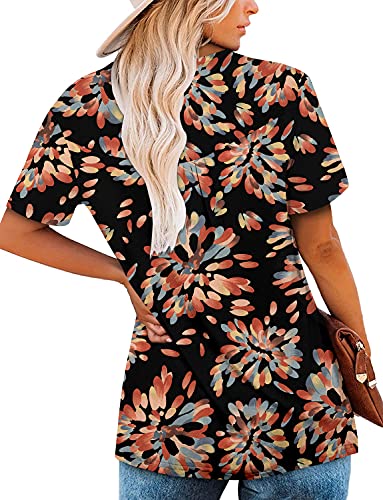 Mystry Zone Womens Henley V Neck Casual Blouse Button Down T Shirts Flare and Flowy Tops - color: 1-black, size: Medium