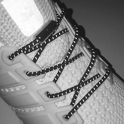 Elastic Shoe Laces - No Tie Shoelaces for All Adult and Kids Sneakers Fits Board Shoes and Casual Shoes (2 Pairs) - color: Black Reflective